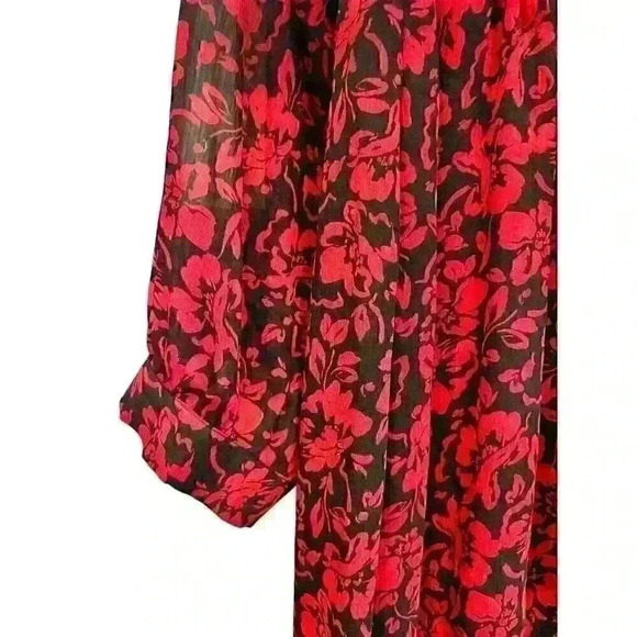 Torrid Sz 2X Midi Crinkle Chiffon Surplice Balloon Sleeve Dress Office Party - Picture 7 of 16